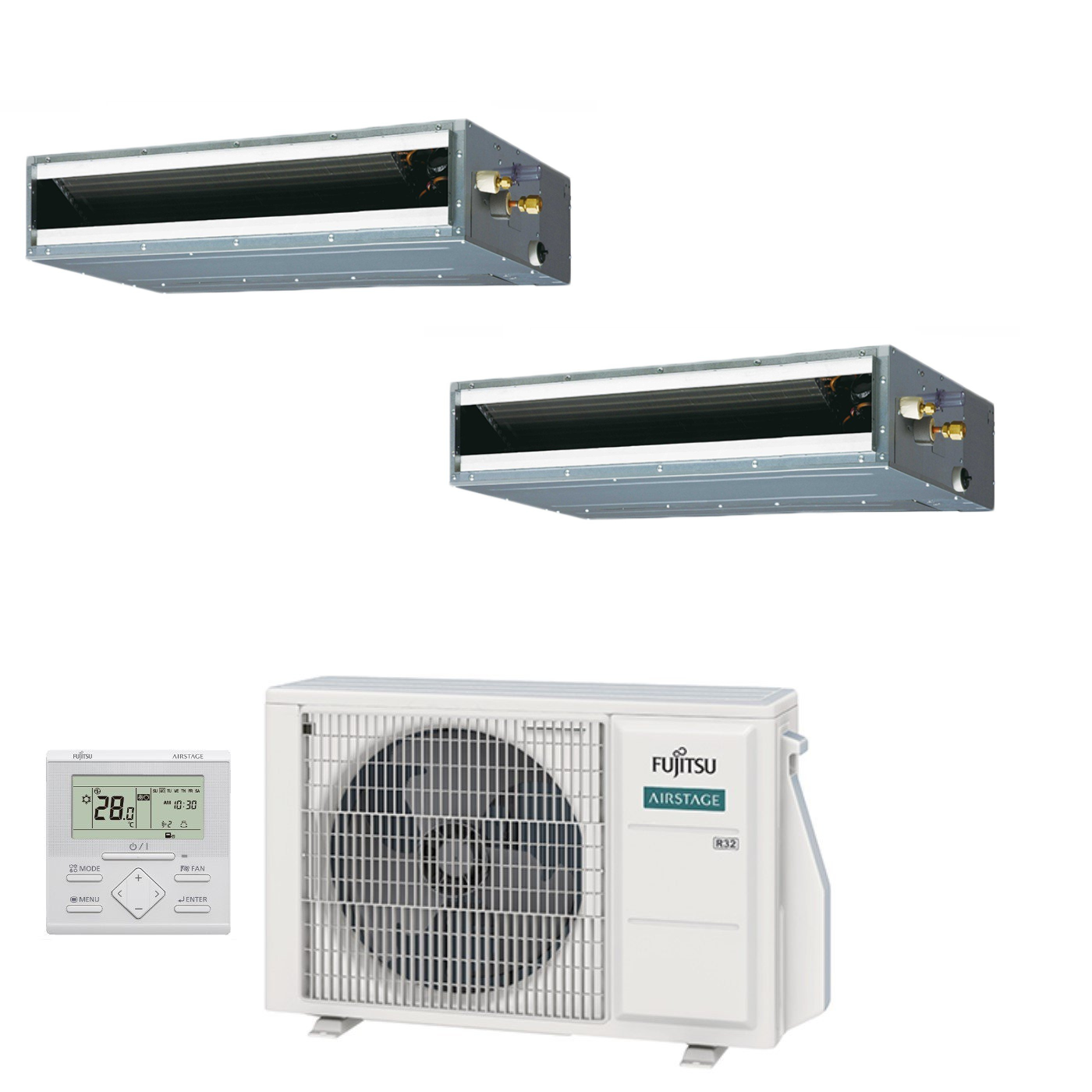 Condizionatore Climatizzatore Fujitsu Dual Split Canalizzato Bassa Prevalenza Serie KL R-32 9000+14000 BTU Con AOEG18KBCA2 Wi-Fi Optional