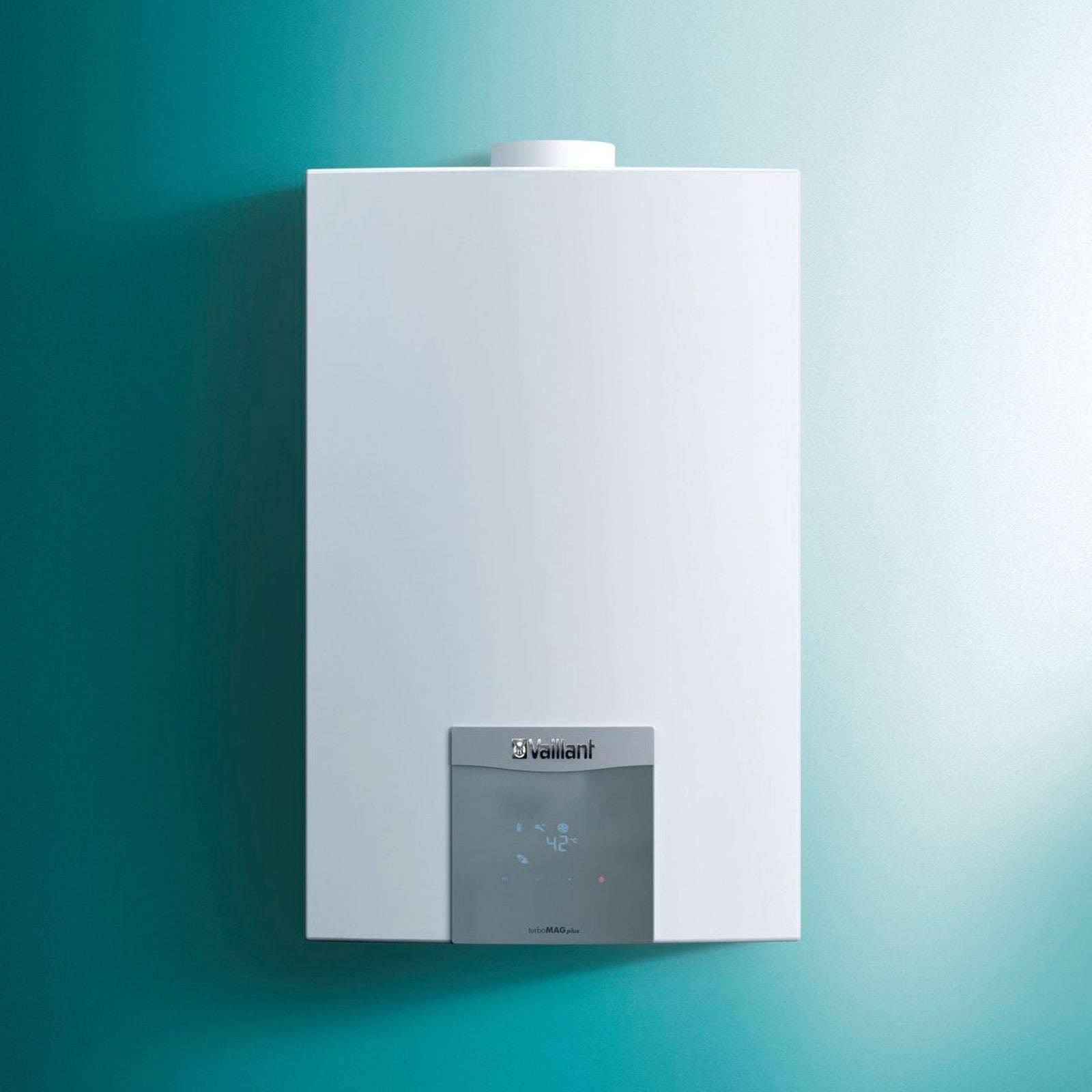 Chauffe-eau à gaz Vaillant Turbomag Plus 12 L 125/1-5 RT à faible émission de NOx et fonctionnant au méthane (code 0010022442) - Complet avec kit d'évacuation des gaz de combustion
