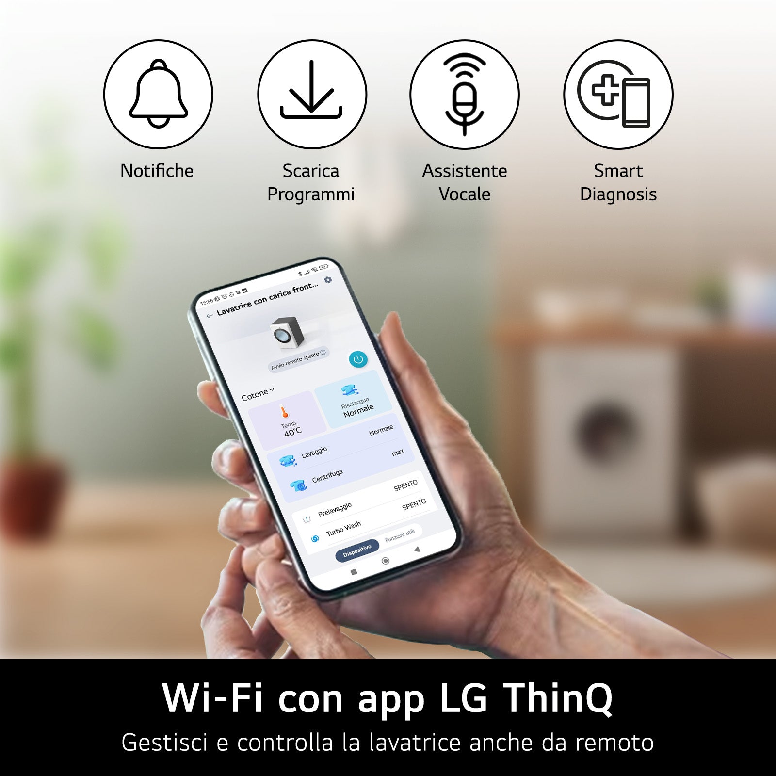 Lavatrice Smart Libera Installazione Caricamento Frontale LG F4NX1009NMB 9kg Classe A 1400 giri Black