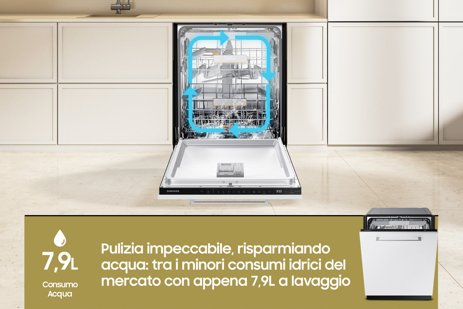Lavastoviglie Da Incasso a Scomparsa Totale Samsung DW60CG880B00 Serie 8700 14 Coperti Classe A