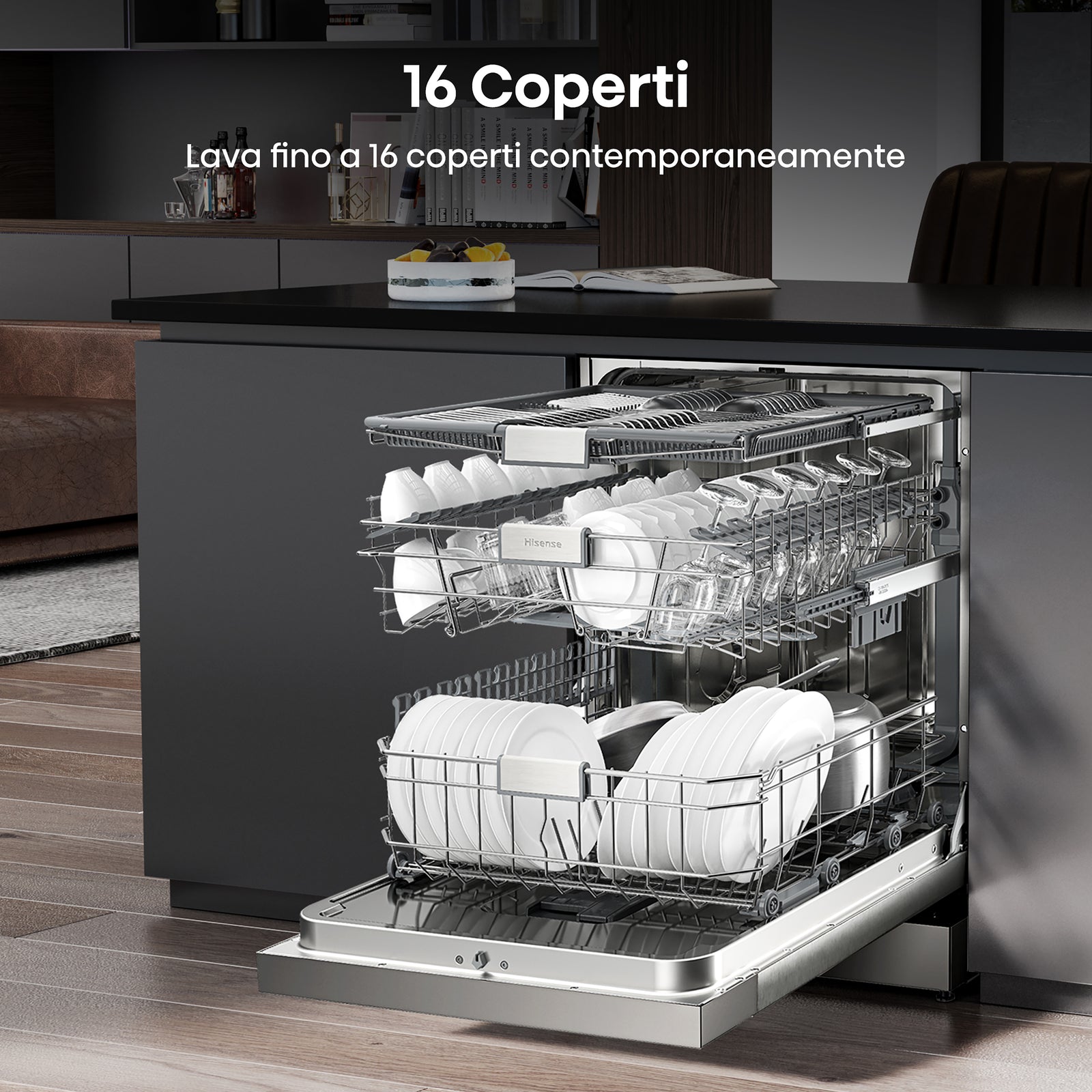 Lavastoviglie Libera Installazione Hisense HS643D90X 16 Coperti Classe D