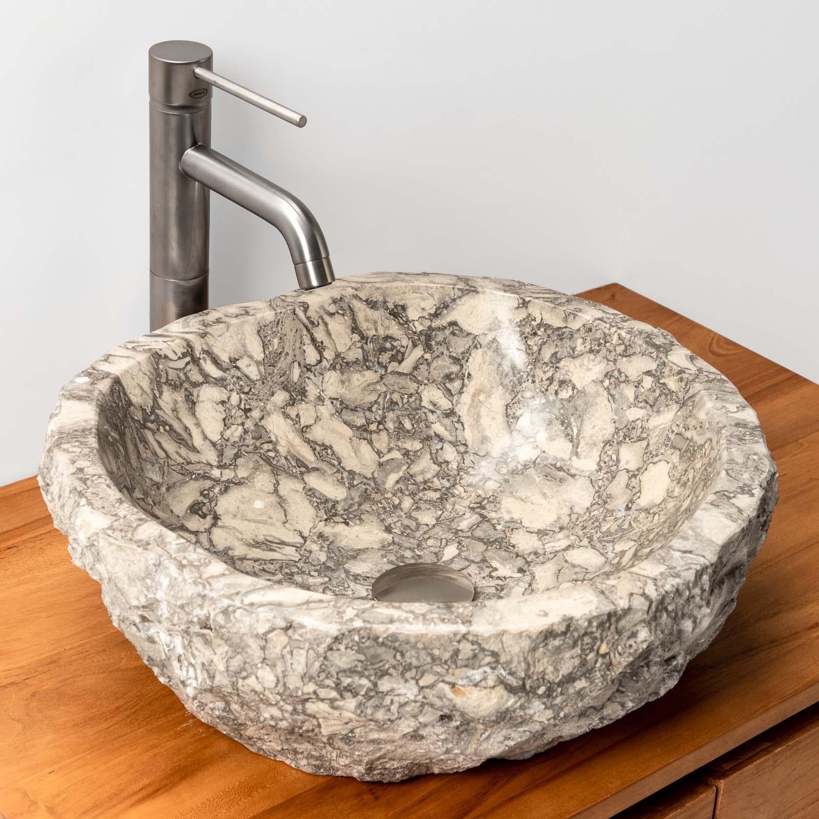 DEGHI Lavabo da Appoggio Serie Artizan 40-50 cm - Marmo Martellato Grigio Chiaro - Cod. LAP-29G **PROMO**