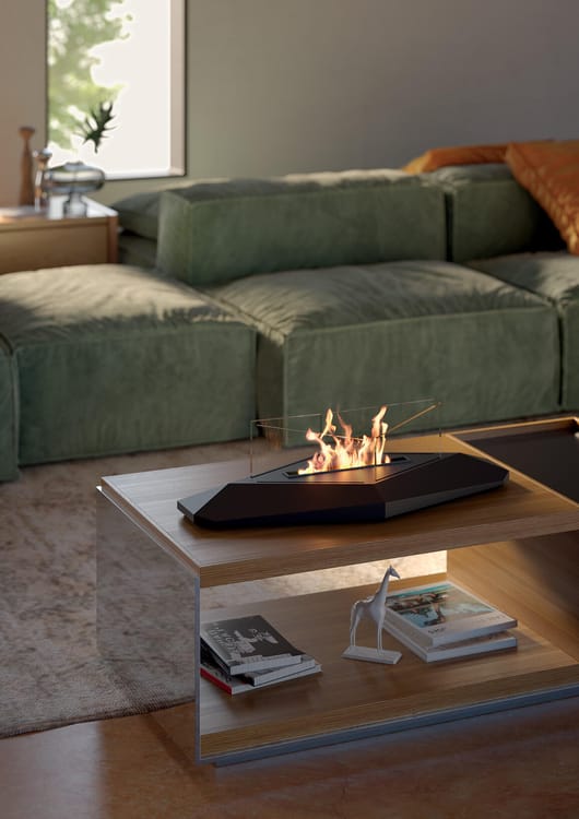 TECNOAIR SYSTEM Camino a Bioetanolo Ruby Da Tavolo Modello BOSTON Da 1,2 kW - Colore Nero